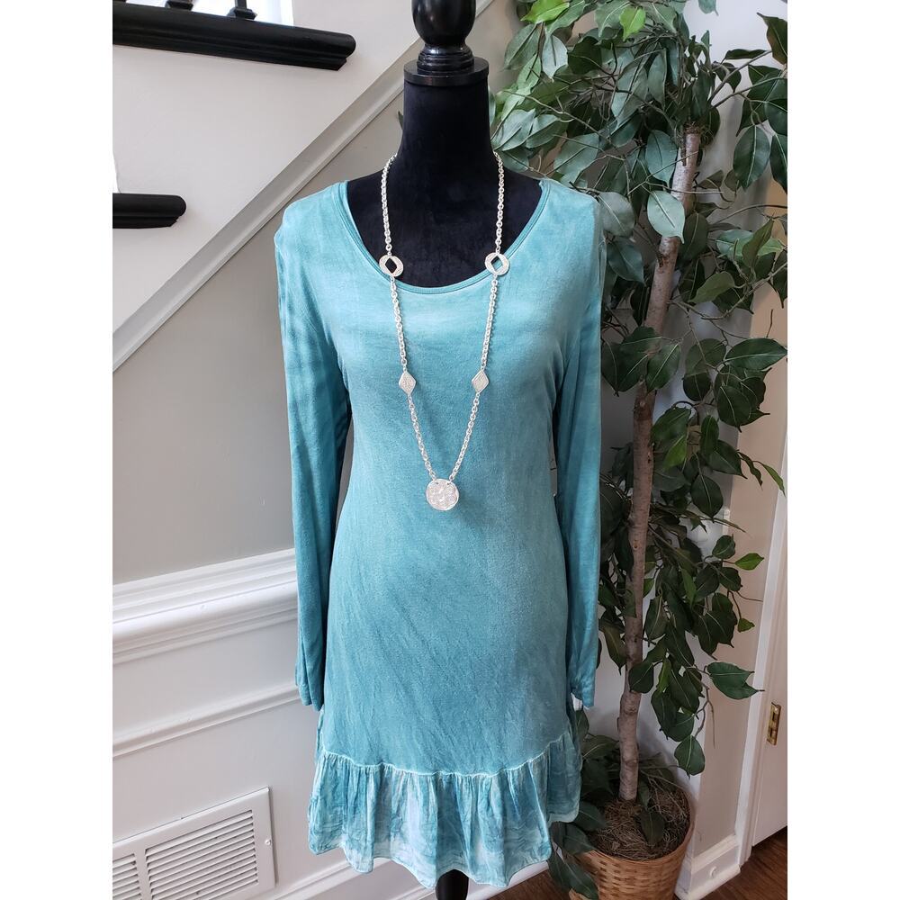 Catalog Classics Two Piece Dress Women 1X Blue Ruffle Lace Viscose Long Sleeve